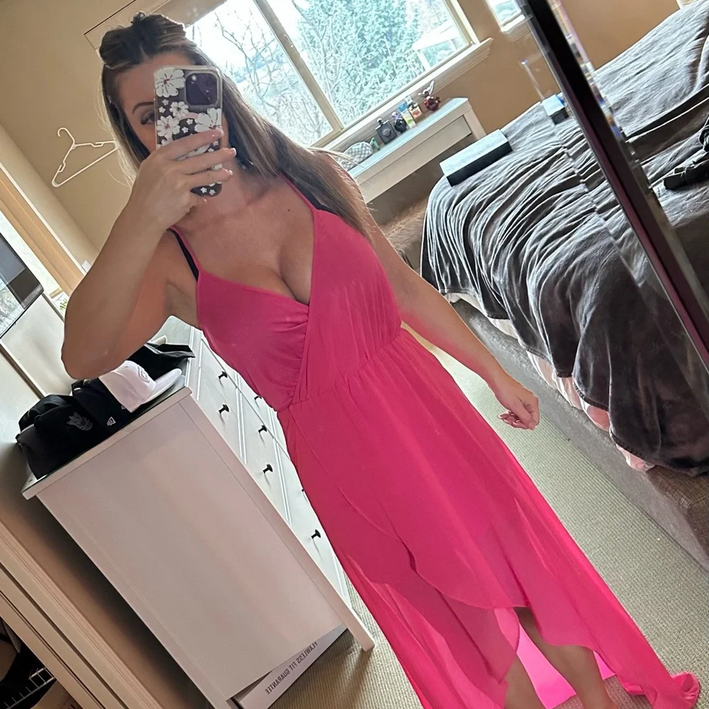 bebe Vibrant Pink High Low Dress - Picture 13 of 14